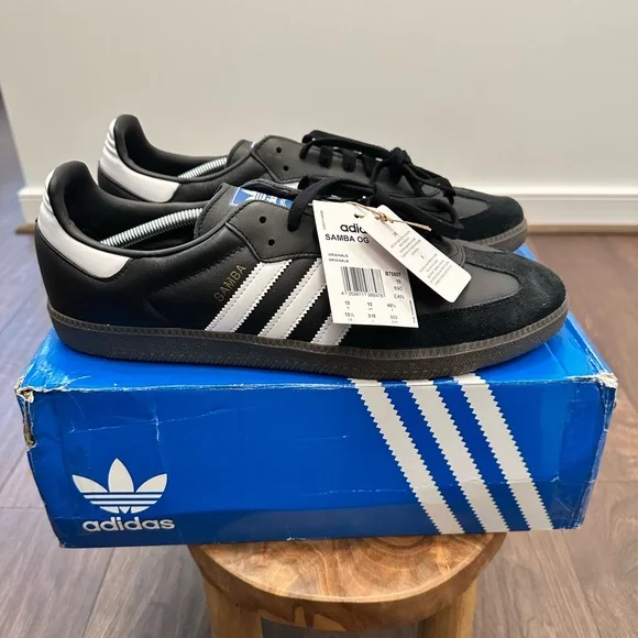 Adidas Men’s SAMBA OG Black White Stripes Sneakers, Size 13.5 - B75807